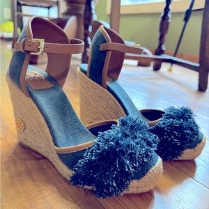 Tory Burch Shaw Denim Espadrille Wedge Sandals